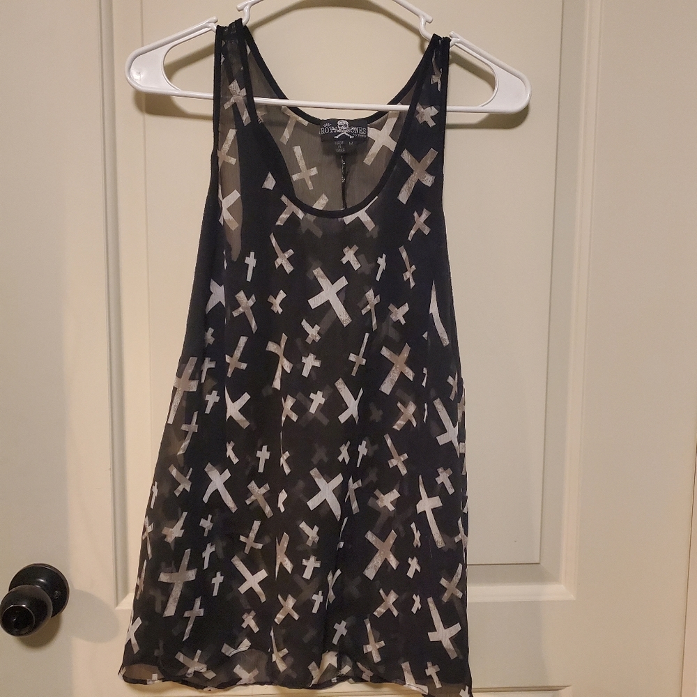 Royal Bones Black and White Cross Tank Top